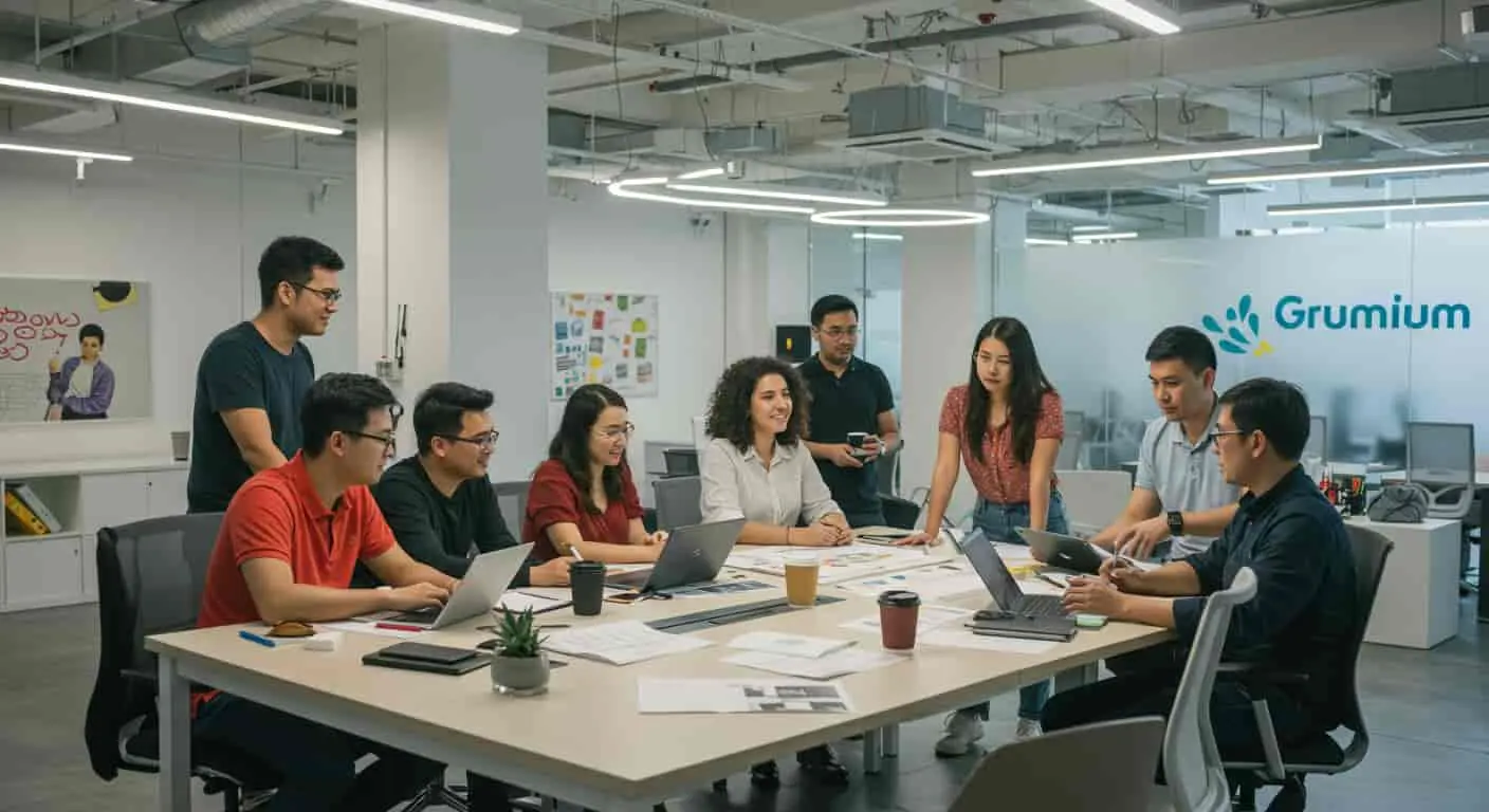 Grumium Technologies team collaborating in a modern office